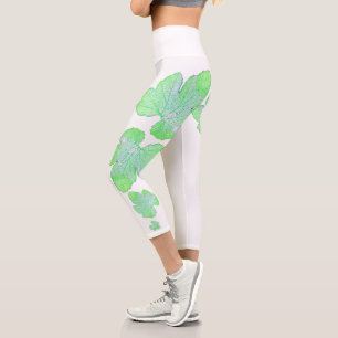 Leggings Capri Pale Green Squash Feuille Texture Imprimer Legging