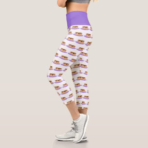 Leggings Capri Pancake Stack Purple Plate Motif