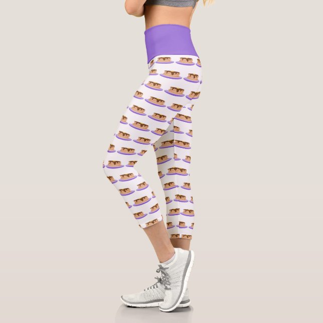 Leggings Capri Pancake Stack Purple Plate Motif (Gauche)