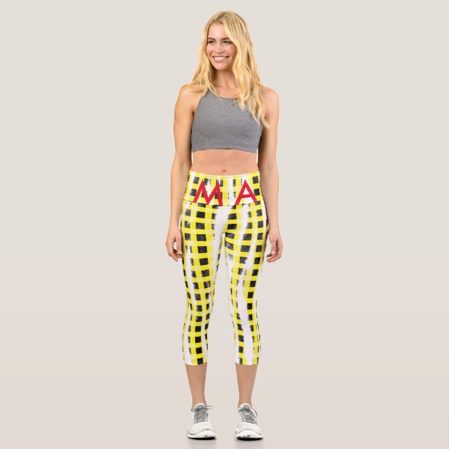 Leggings Capri Panneau de contrôle Jaune Noir ajouter nom nom mon (Recto)