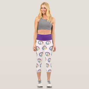 Leggings Capri Panneau de paix Parties scintillant arc-en-ciel