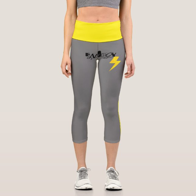 Leggings Capri Panneau Énergie Power Yellow Line (Recto)