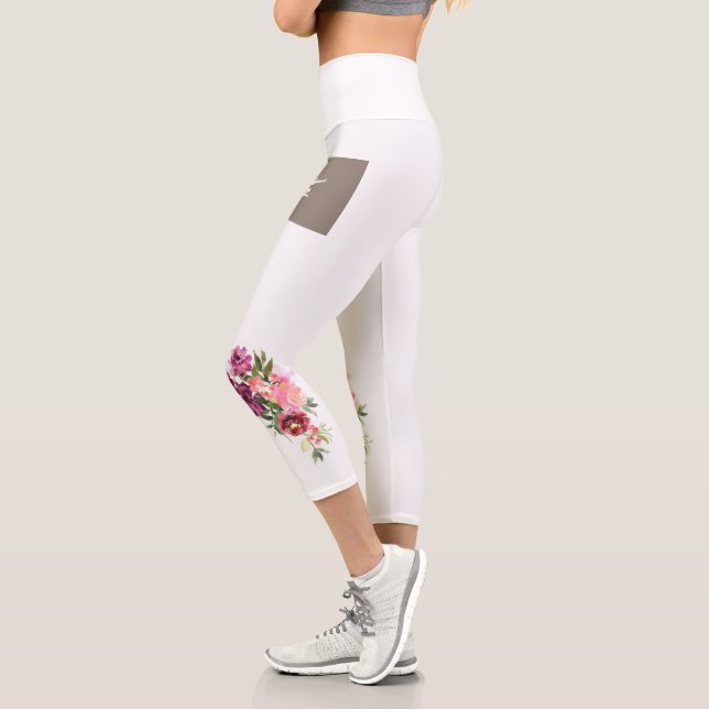 Leggings Capri "Pantalon de Yoga Floral Fleur de flux de fleurs" (Gauche)