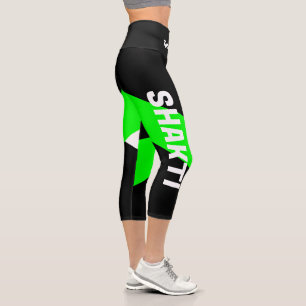 Leggings Capri Pantalon De Yoga Haute Taille Noir Et Vert Néon