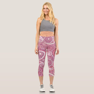 Leggings Capri Pantalon de Yoga rose et blanc