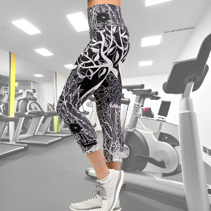 Leggings Capri Panthère noire dans la jungle - dessin au crayon