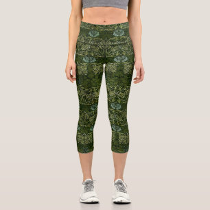 Leggings Capri Papier peint Grande Tulipe Rose verte de William M