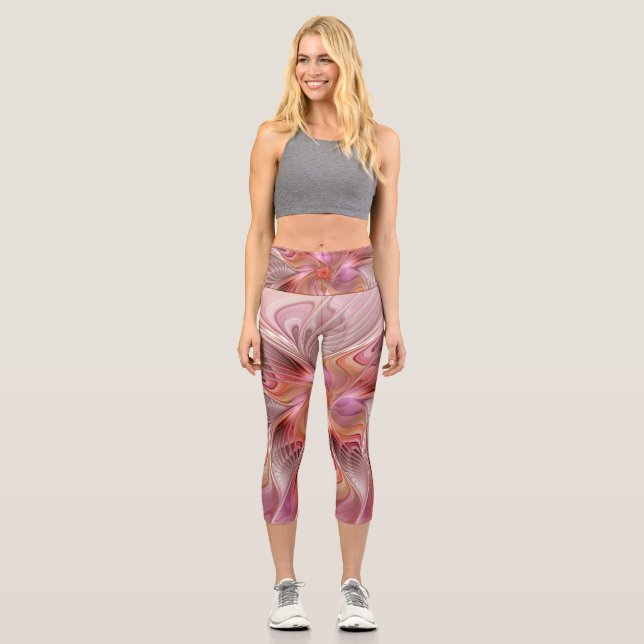Leggings Capri Papillon Abstrait coloré Imaginaire Fractal Art (Recto)