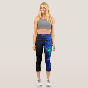 Leggings Capri Papillon Morpho sur fond sombre
