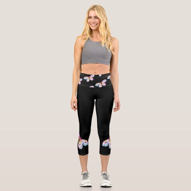 Leggings Capri Papillon noir haut taille jambières Capri (Recto)