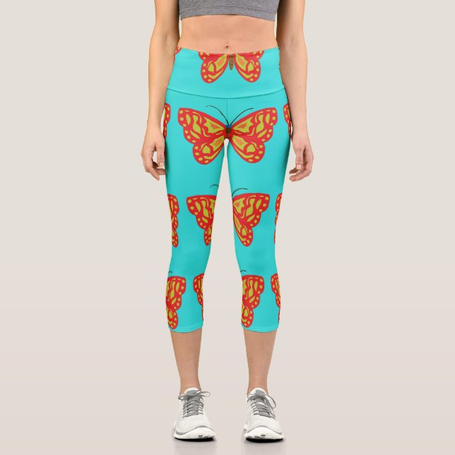 Leggings Capri Papillons jaunes et orange (Recto)