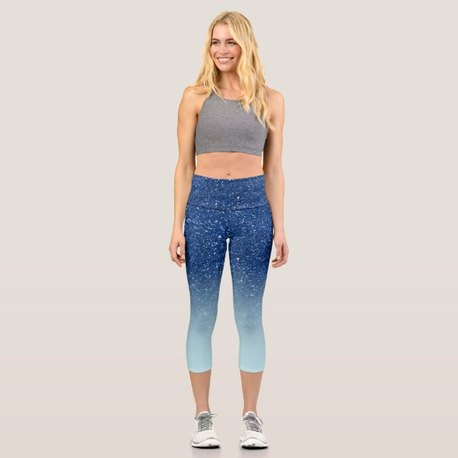 Leggings Capri Parties scintillant bleue moderne ombre scintille  (Recto)