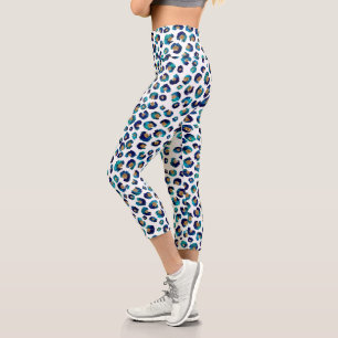 Leggings Capri Parties scintillant d'or bleu Motif Leopard