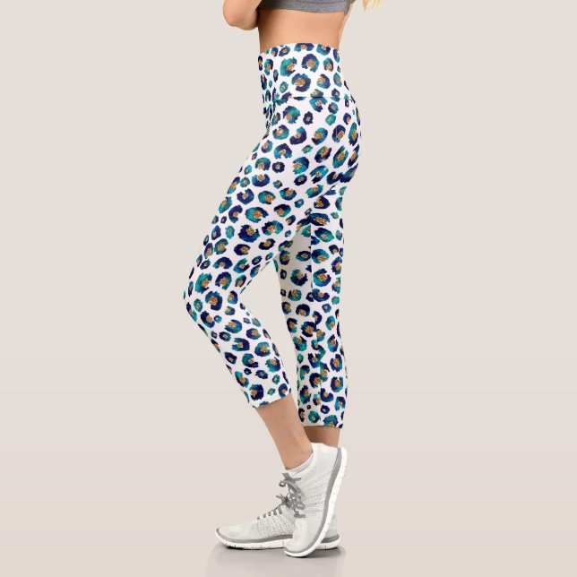 Leggings Capri Parties scintillant d'or bleu Motif Leopard (Gauche)