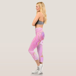 Leggings Capri Parties scintillant en marbre rose violet or