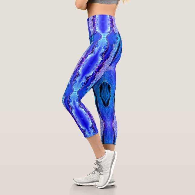 Leggings Capri Parties scintillant en or bleu Neon Marbre Capri L (Gauche)
