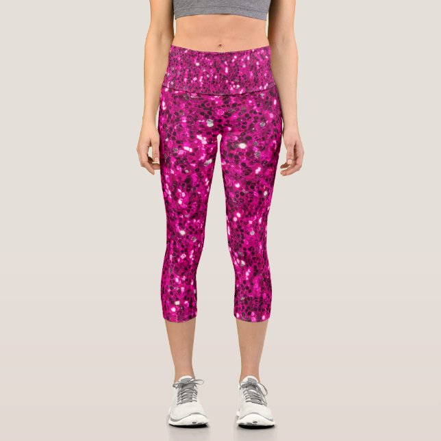 Leggings Capri Parties scintillant étincelante rose chaud (Recto)