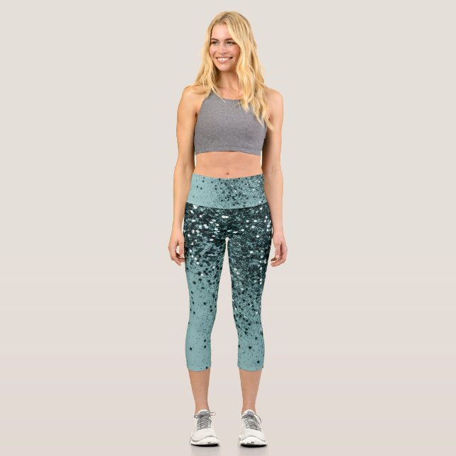 Leggings Capri Parties scintillant océanique turquoise Sirène #4  (Recto)