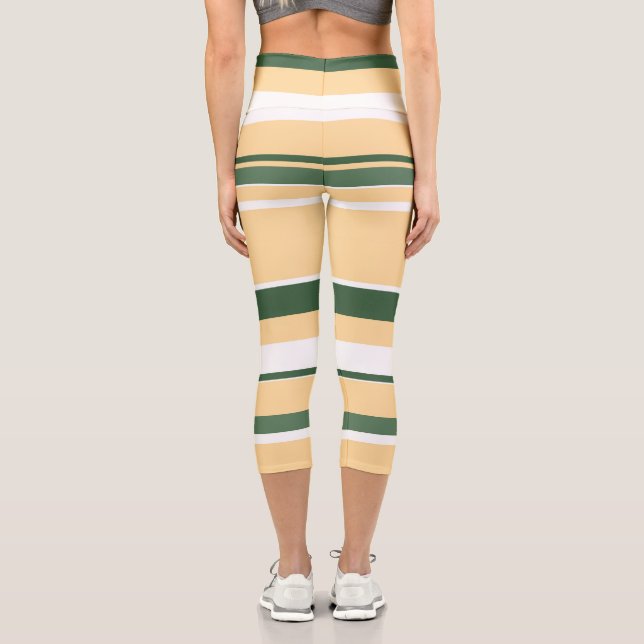 Leggings Capri Pastel Beige Olive Vert Blanc Lignes Grandes (Verso)