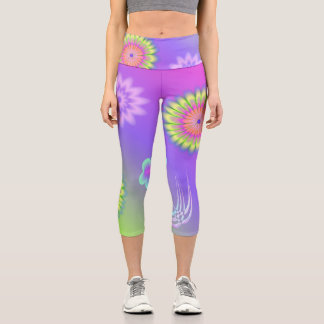 Leggings Capri Pastel Gradient Flowers and Butterflies