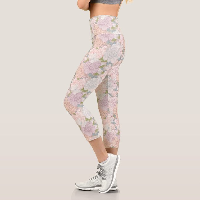 Leggings Capri Pastel Peony & Butterfly Flower Motif (Gauche)