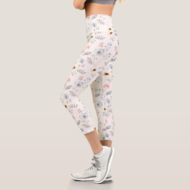 Leggings Capri Pastel Poppy Floral Garden Motif (Gauche)