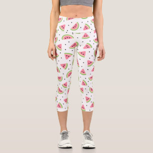 Leggings Capri Pastèque rose, Graines de pastèque, Motif d'été