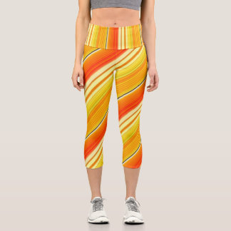 Leggings Capri Patchwork Ensoleillé Orange Plaid High Waising