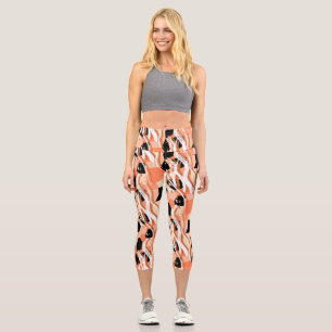 Leggings Capri Pêcher noir blanc Motif Abstrait.