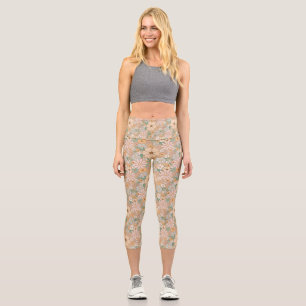 Leggings Capri Pêcher Orange rose Gris Floral Haute Taille