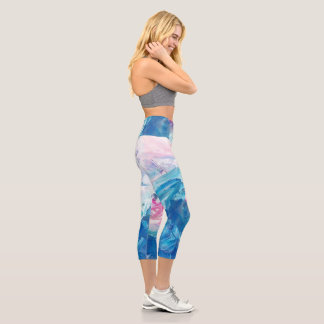 Leggings Capri Peinture artistique abstraite rose bleu tourbillon