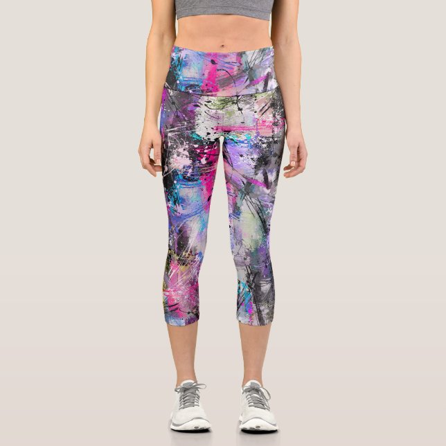 Leggings Capri Peinture colorée Grungy Abstraite (Recto)