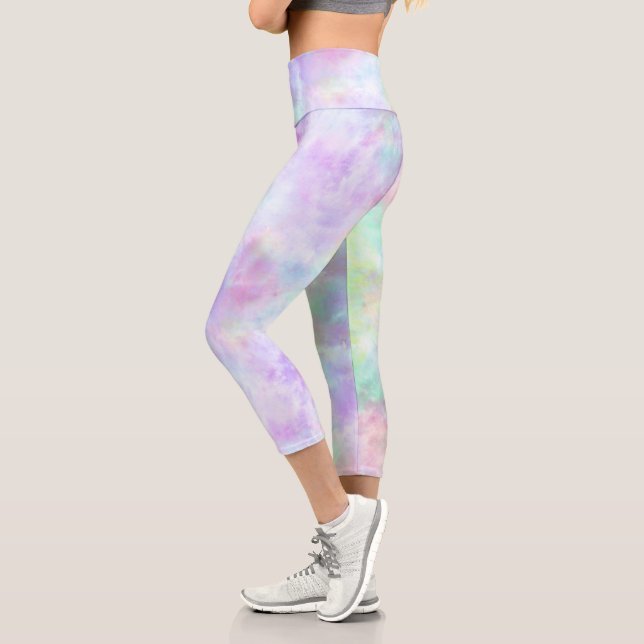 Leggings Capri Peinture d'aquarelle Pastel Rainbow Cravate-Dye (Gauche)