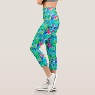 Leggings Capri Peinture de courtepointe avec Hydrangea et Blues
