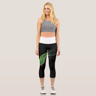 Leggings Capri peinture d'oiseau vert capri