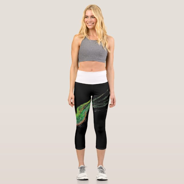 Leggings Capri peinture d'oiseau vert capri (Recto)