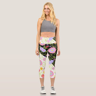 Leggings Capri Peinture florale Pop Art Motif bi-couleur en toute