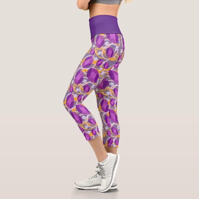 Leggings Capri perles et pierres pourpres motif (Gauche)