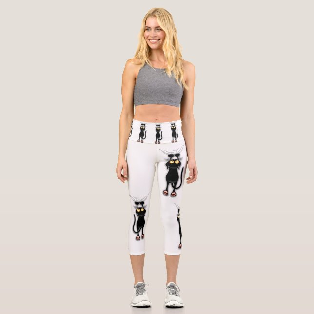 Leggings Capri Personnage de chat drôle grattant le tissu (Recto)