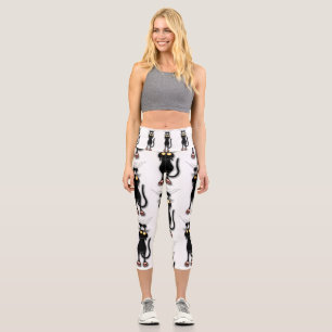 Leggings Capri Personnage de chat drôle qui gratte le tissu