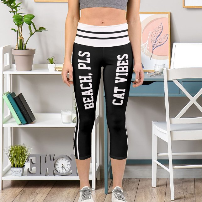 Leggings Capri Personnalisé Blanc Noir Grilles Pet Chat Thème (Créateur téléchargé)