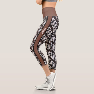 Leggings Capri Personnalisé Brown noir blanc Java Ethnic Batik