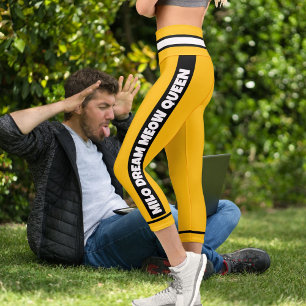 Leggings Capri Personnaliser Jaune Orange Noir Chat Blanc Nom de