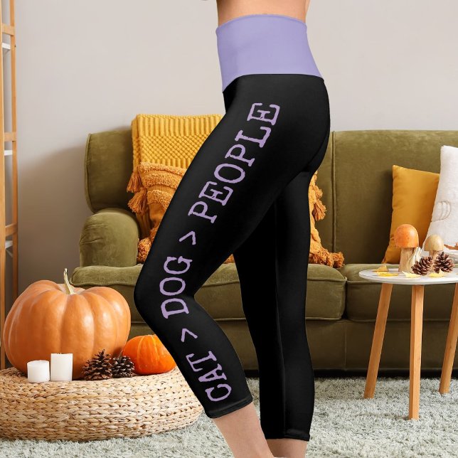 Leggings Capri Personnalisez les animaux de compagnie violet noir (Créateur téléchargé)