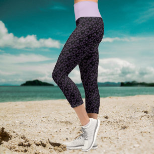 Leggings Capri Petits Coeurs pourpres Motif sur les pattes noires