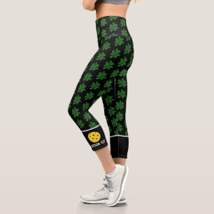 Leggings Capri Pickleball Design Funny Lucky 4 Leaf Clover Person