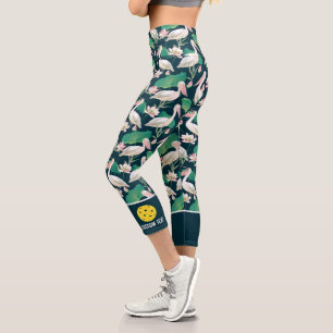 Leggings Capri Pickleball Design Tropical Pelican Bird Custom