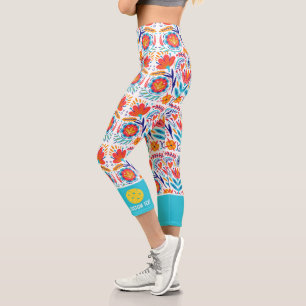 Leggings Capri Pickleball Impression amusante Fleurs colorées Tex
