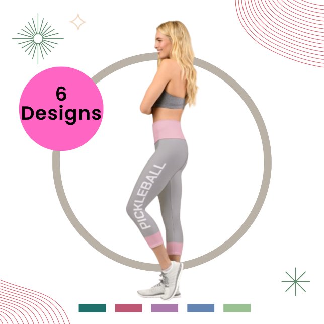Leggings Capri Pickleball personnalisé rose-gris haut taille (Créateur téléchargé)
