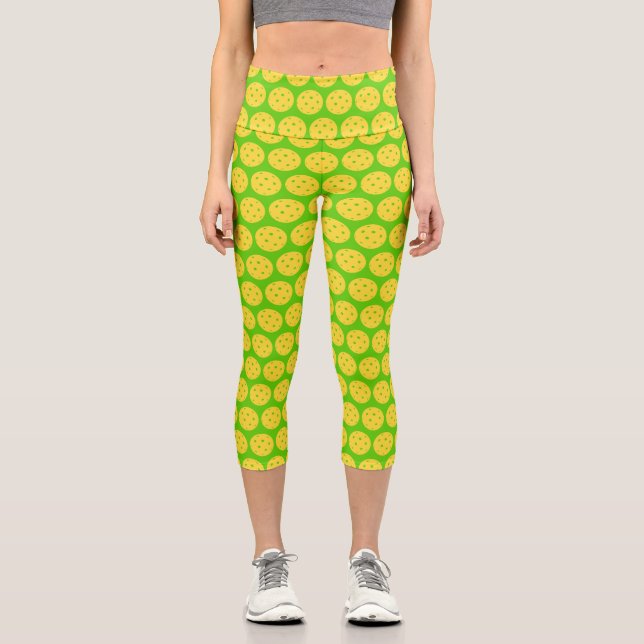 Leggings Capri Pickleball Player Pickleball Motif Bright Green (Recto)